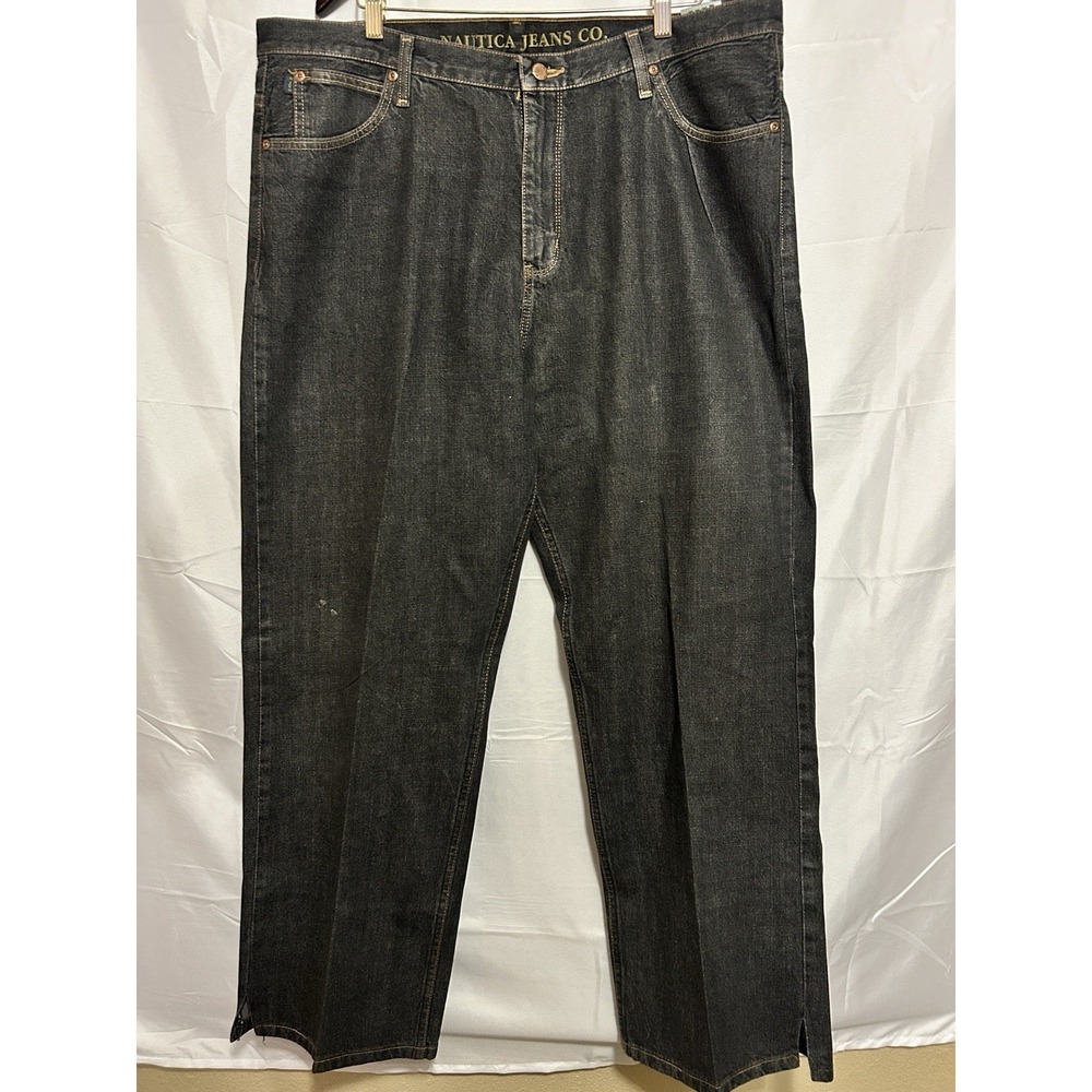 Nautica Jeans Co Dark Wash Denim Jeans Mens 40x32 Straight Fit Distressed Y2K